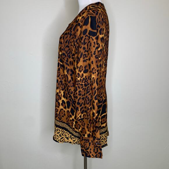 Leopard Cheetah Blouse Sz XL Stud Trim Collar - Picture 3 of 12